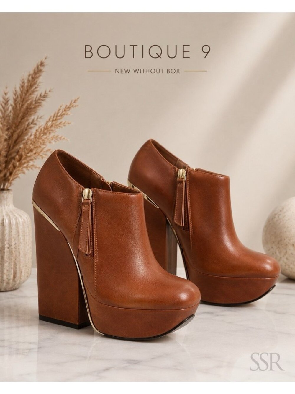 Boutique 9 ‘Btelister’ Platform Booties Women’s 7M Brown Leather High Heel Zip R